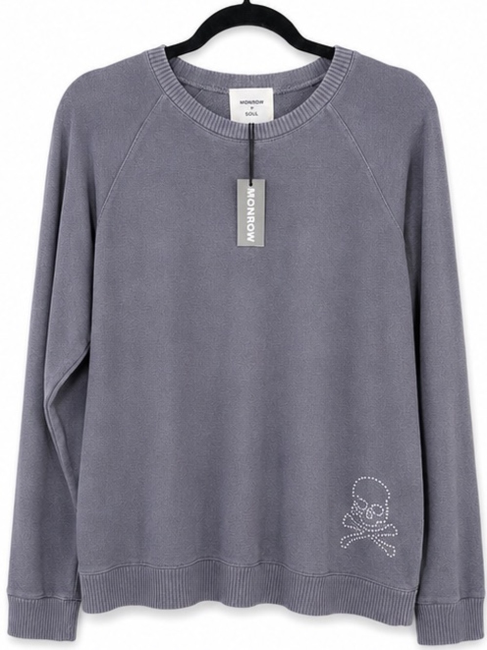 MONROW + SOUL Skull Stud Detail Sweatshirt Size L NWT Black Charcoal $168